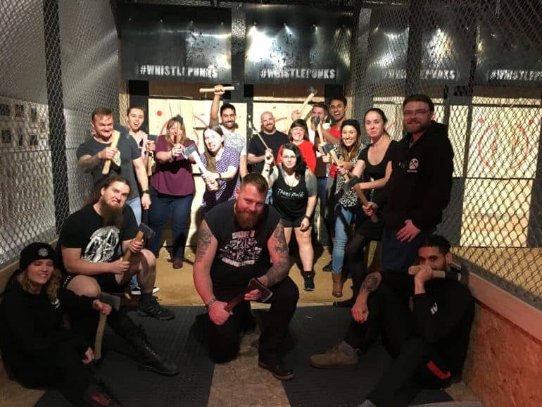 axe throwing club group photo