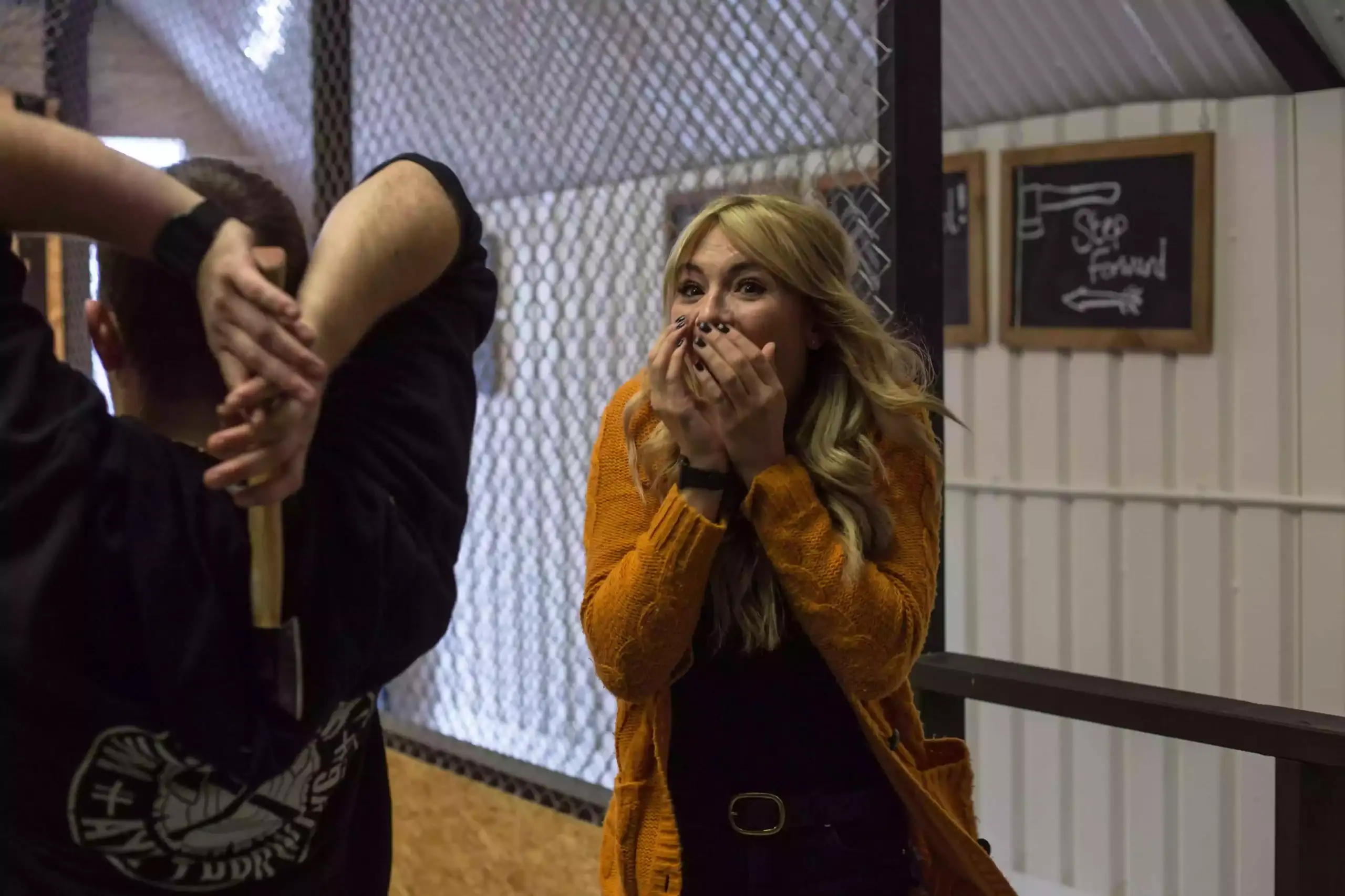 excited woman shocked at whistle punks